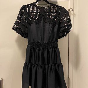 Delfi Anthropologie Black Mini Dress Lace Puff Sleeve Never Worn NWT — SMALL